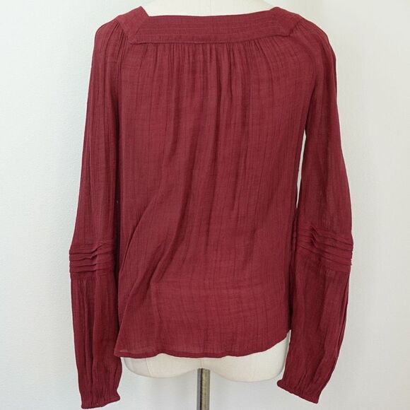 LC Lauren Conrad Long Sleeve Semi Sheer Peasant Top Burgundy Size XS - Picture 4 of 11